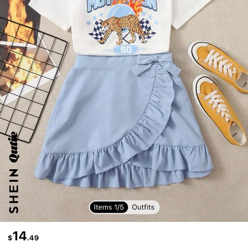 Baby blue ruffle mini skirt